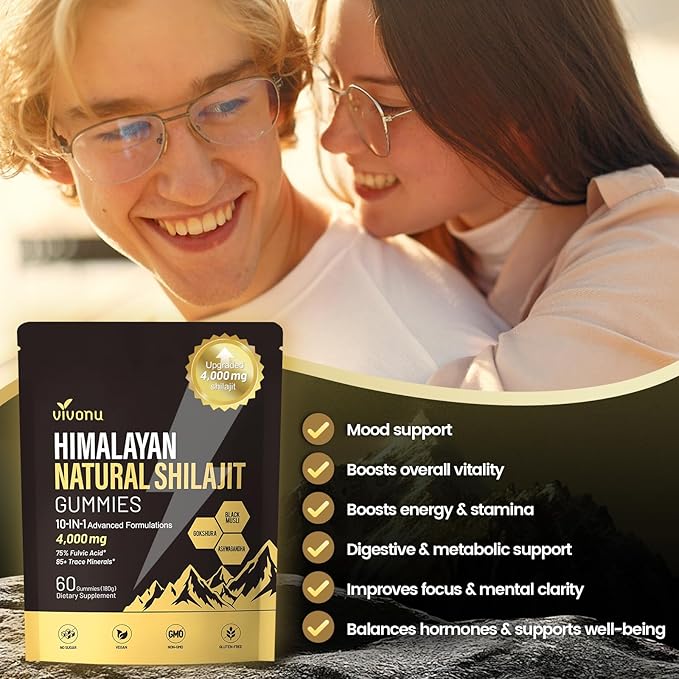 Shilajit Gummies, Shilajit for Men & Women | 4000mg High Potency 10-in-1 Formula with Pure Himalayan Shilajit, Ashwagandha, and 75% Fulvic Acid | Sugar-Free Vegan, 85+ Trace Minerals