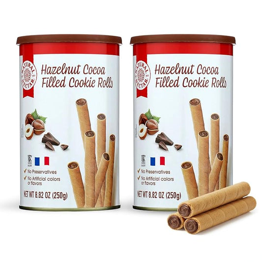Natural Nectar Chocolate Hazelnut Filled Cookie Rolls – 2 Pack (2 × 8.82 oz) – Delicate Wafer Rolls Filled with Chocolate Hazelnut Crème; Crisp Snack for Parties & Desserts