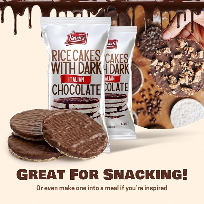 LIEBERS Dark Chocolate Rice Cakes, Kosher Certified Dairy Free, Gluten Free Snack (Dark Chocolate) Pack Of 3