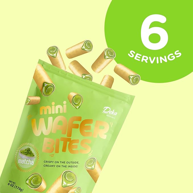 Deka Matcha Mini Wafer Bites Creme Filled Rolled Wafers, 7oz (Pack of 12)