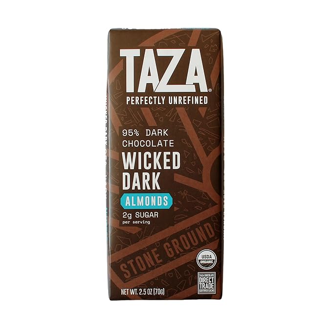 TAZA chocolate Organic Amaze Bar 95% Stone Ground, Wicked Dark With Almonds, Vegan, 2.5 Oz, 10 Count