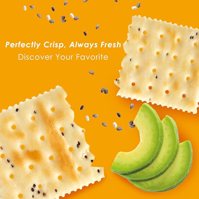 Vloong Avocado Chia Seeds Saltine Crackers, Vlife Baked Soda Crackers, No Added Sugar Healthy Snacks (1 PACK, 6.8 Ounce) Office Snacks, Low Sugar, Low Calories, Individually Wrapped