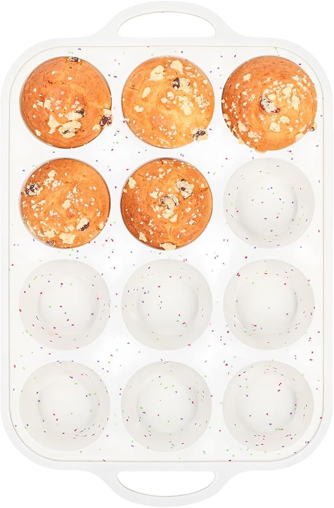 Fimary Silicone Muffin Pans for Baking 1 Pack, 2.8 Inch with Metal Reinforced Frame, Regular Size Nonstick Silicone Cupcake Pan 12 Cups for Baking Homemade Muffins, Cupcakes, Dishwasher Safe BPA Free