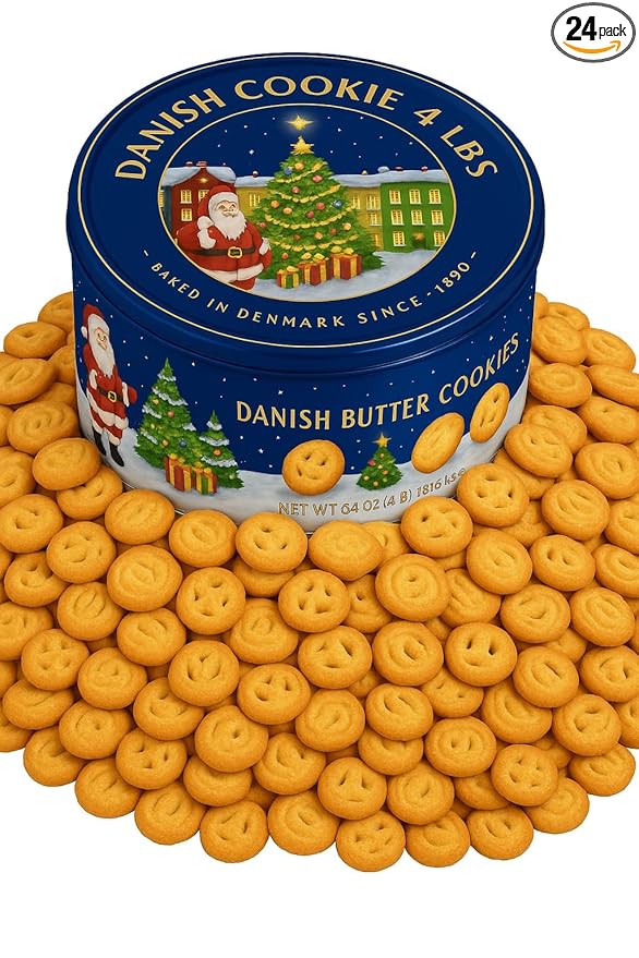 Premium Danish Butter Cookies Gift Box – Holiday Butter Cookie Tin with rich, buttery flavor and a crisp, melt-in-your-mouth texture. Christmas Ready Gift for Friends & Family, 64 ounces Festive Assortment