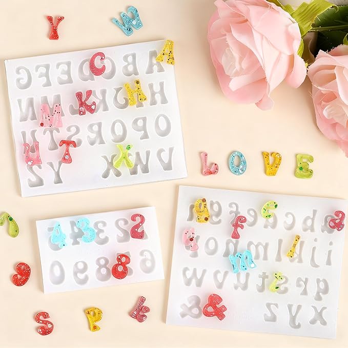 CLUEWR 3 PCS Silicone Letter Molds, Non-Stick Number and Letter Fondant Molds for Chocolate, Candy, Cake Decoration, Cupcake Topper