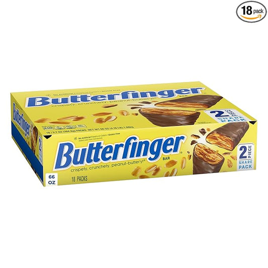 Butterfinger, Bulk 18 Count, Chocolatey, Peanut-Buttery, Individually Wrapped Candy Bars, Share Pack, 3.7 oz Each - 18 pack
