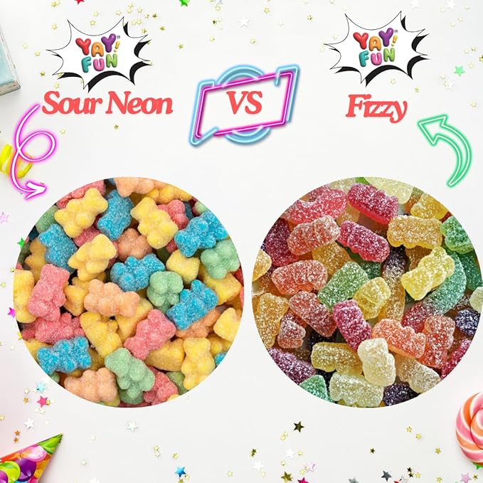 Halal Fizzy Gummy Bears Candy Bulk, 5 pound Bag, Assorted Fruit Flavored Gummies, Gift Snacks, Party Favors, Goodie Bags, Sour Gummy, Colorful Chewy Candy for Parties, Buffets, and Dessert Toppings