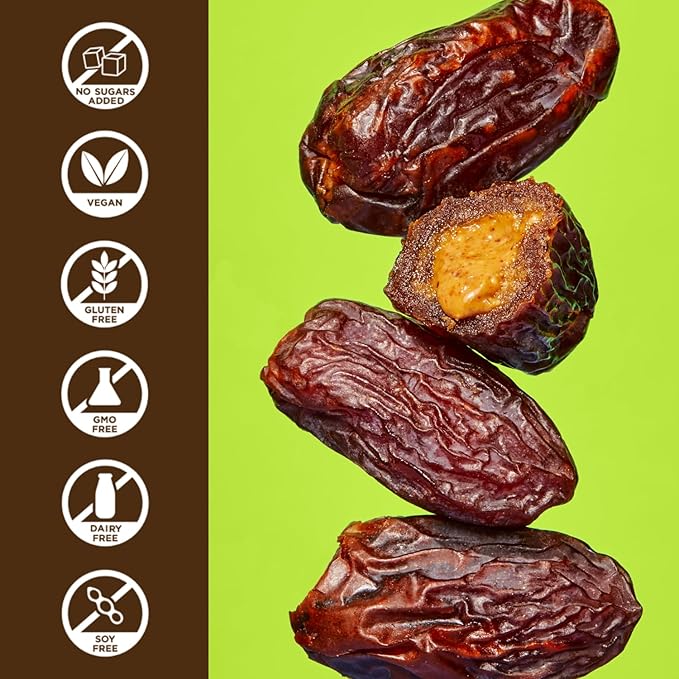 Realsy Almond Butter Stuffed Medjool Dates, Organic Dates with No Sugar Added, Gluten-Free, Vegan, Good Source of Fiber, Low Glycemic Index, All Natural Healthy Snack, (10 Pack)