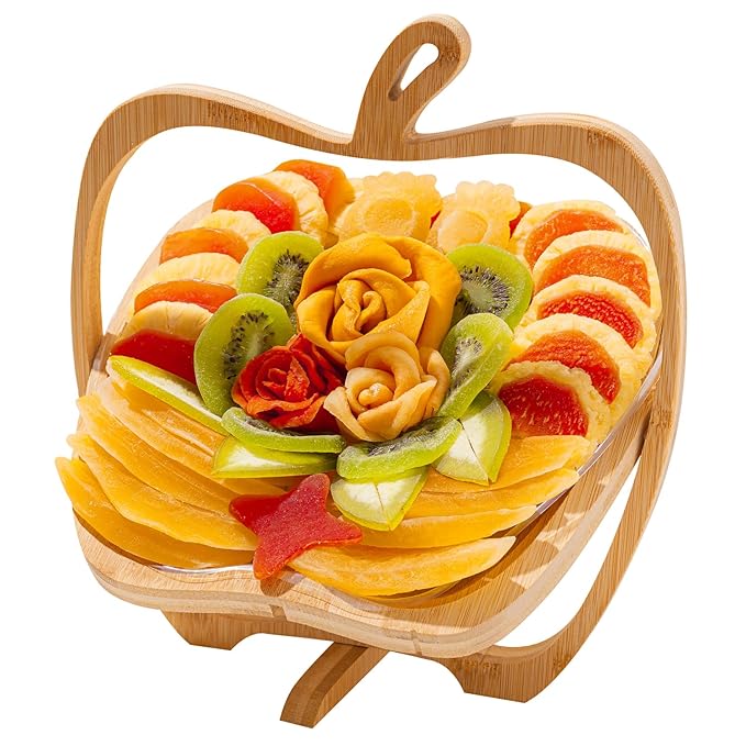 Dried Fruit Gift Basket with Wooden Tray – Healthy Gourmet Snack Box Variety – Holiday Food Tray for Corporate, Sympathy, Birthday & Thank You Gifts (Vegan, Kosher, Gluten‑Free)- Bonnie and Pop