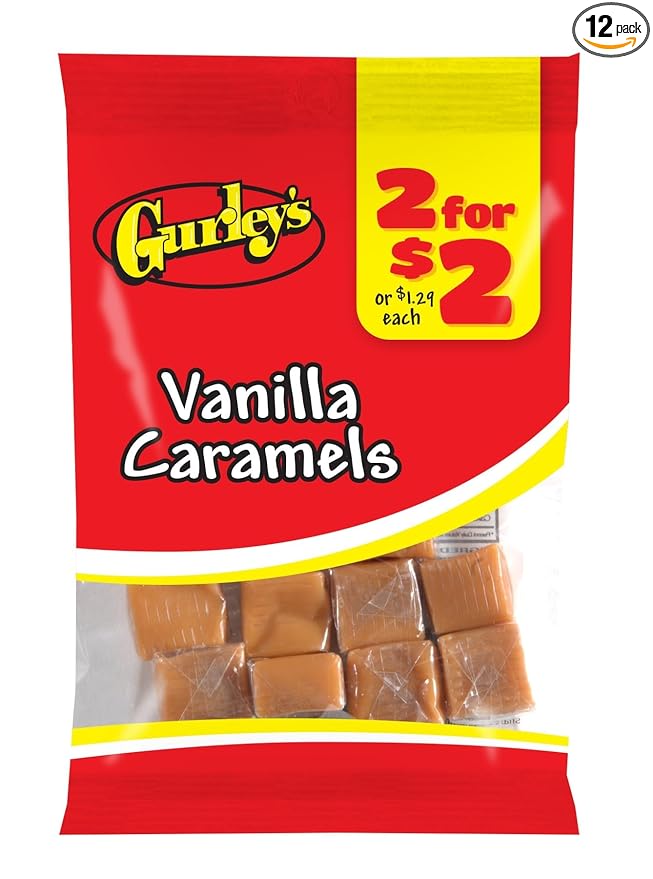 Gurley's Vanilla Caramels, Creamy Soft Caramel Candy, Rich Flavor (Pack of 12)