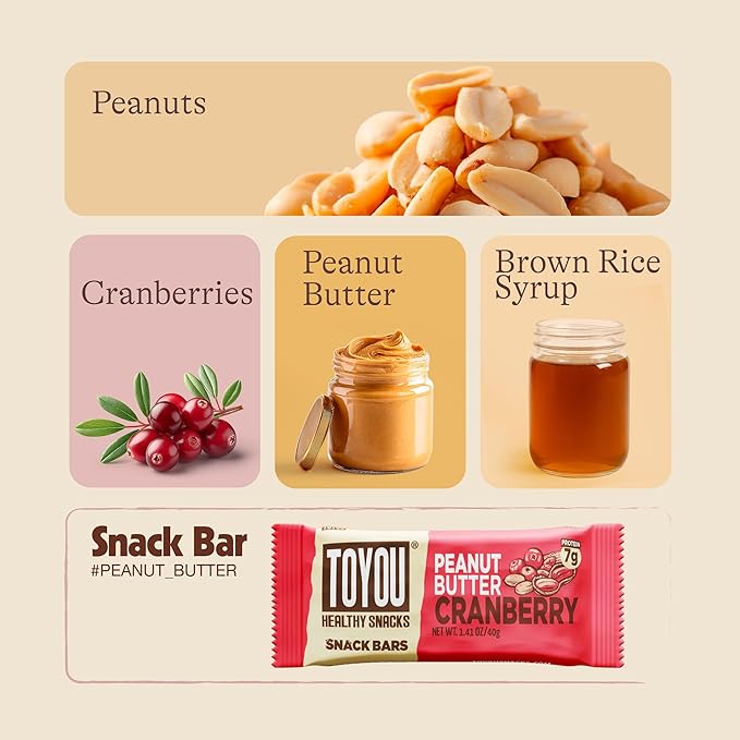 ToYou Gluten Free Chewy Fruit and Nut Bars - Healthy Protein Snacks | Peanut Butter Cranberry - 1.41 Ounce (Pack of 12) | Soft Chewy, Vegan, Fiber-Packed Granola Bars for Adults and Kids, Made with Natural Ingredients