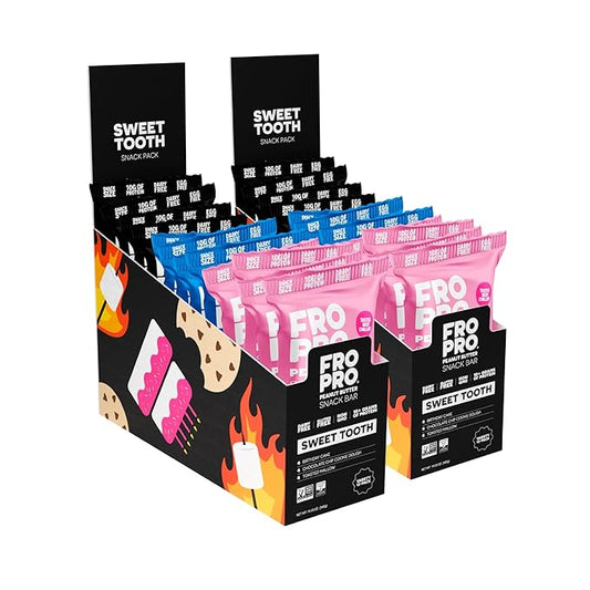 FROPRO Plant Protein Snack Bars - Plant Based Protein Bars, All-Natural, Gluten, Dairy, & Soy Free, High Protein Bars with Low Calories | Sweet Tooth Sampler, 24 Pack