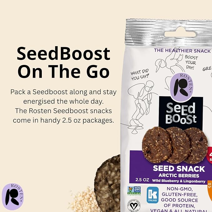 ROSTEN SeedBoost Seed Crackers (16 Pack) Variety Pack - Vegan, Non-GMO, Gluten Free (2.5oz Each)