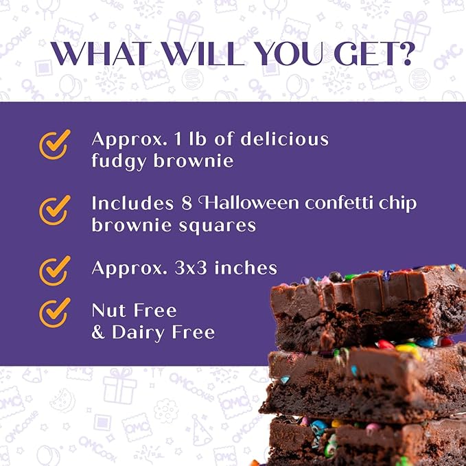 Happy Halloween 8 Pack Brownies Gift Basket Chocolate Brownies Food Gifts For Men Women | 8 Pack | Ghost Pumpkin bats | Nut Free Dairy Free | Cookies Baked Goods