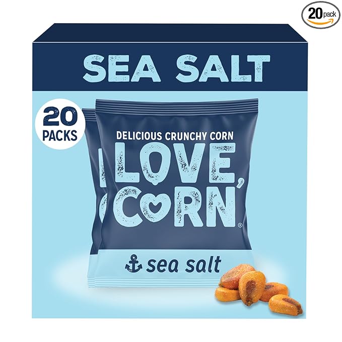 LOVE CORN Sea Salt 0.7oz x 20 Bags - Delicious Crunchy Corn - Healthy Family Snacks - Gluten Free, Kosher, NON-GMO - Alternative for Chips, Nuts, Crackers & Pretzels - Perfect for Charcuterie Boards