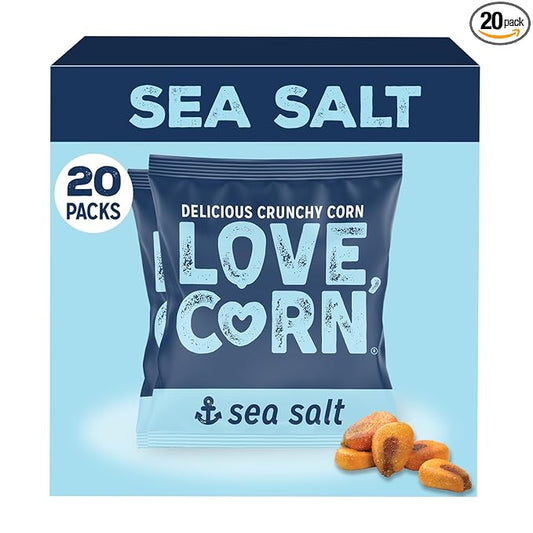 LOVE CORN Sea Salt 0.7oz x 20 Bags - Delicious Crunchy Corn - Healthy Family Snacks - Gluten Free, Kosher, NON-GMO - Alternative for Chips, Nuts, Crackers & Pretzels - Perfect for Charcuterie Boards