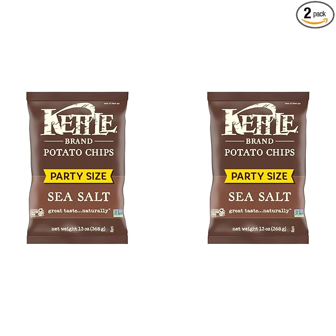 Kettle Brand Potato Chips, Sea Salt Kettle Chips, Party Size, 13 Oz (Pack of 2)