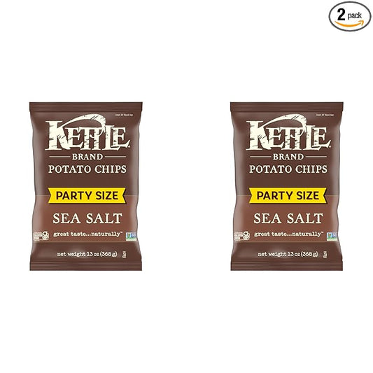 Kettle Brand Potato Chips, Sea Salt Kettle Chips, Party Size, 13 Oz (Pack of 2)