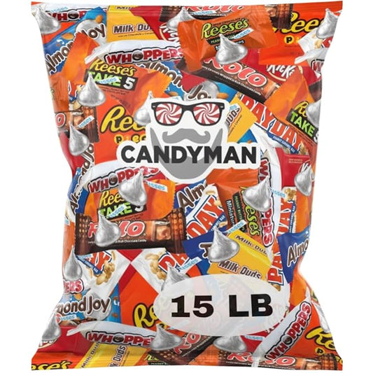 CANDYMAN 15 Pound Gift Box Mix of Chocolate, Individually Wrapped Assorted Bulk Candy Chocolates Variety Pack, Perfect for Holiday Candies, Valentine's Day