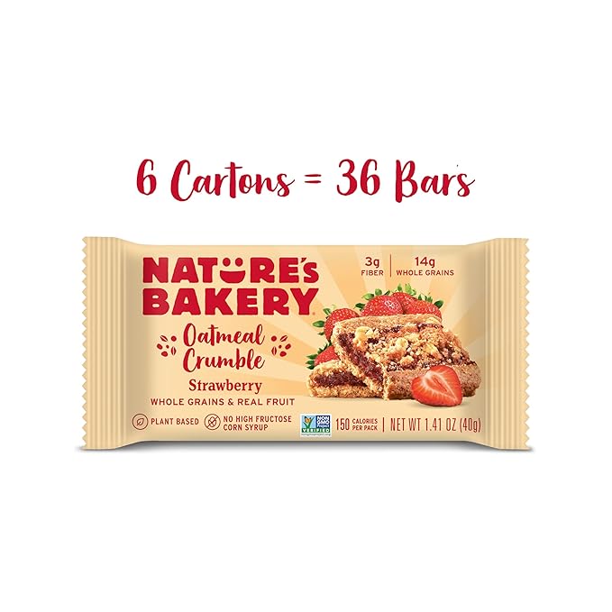 Natureâ€™s Bakery Oatmeal Crumble Bars, Strawberry, Real Fruit, Vegan, Non-GMO, Breakfast bar, 6 Boxes With 6 Packs, 36 Count