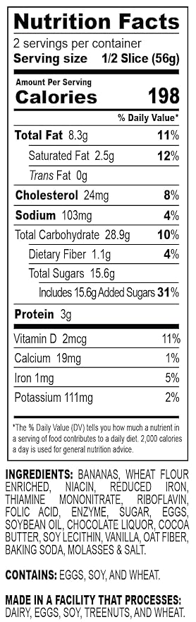 Nadel - NATURALLY DELICIOUS BANANA CHOCOLATE CHIP CAKE Slices, 24 Pack, Sweet Breads & Cakes Back to School lunch snack, breakfast bar.