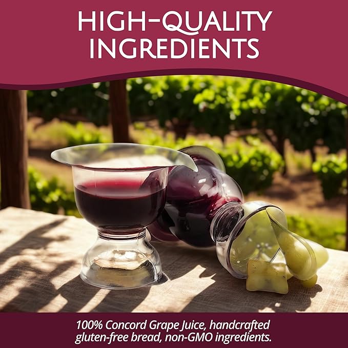 TrueVine Chalice Communion Cups and Wafer Set - Prefilled Cups with Gluten Free Unleavened Bread & Grape Juice - Carefully Packaged & Easy to Open, Ideal First Communion (200 Count)