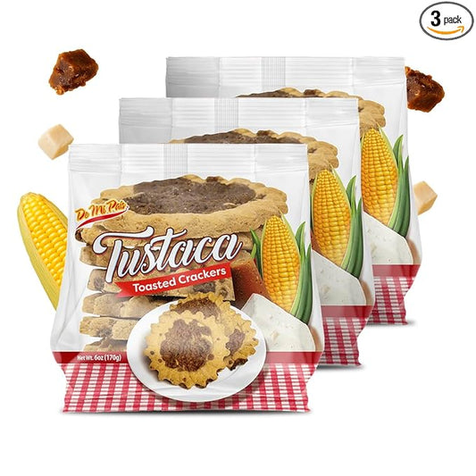 De Mi Pais Tustaca Toasted Crackers – Sweet and Savory Corn Crackers Made with Brown Sugar, Cheese, and Skim Milk; Traditional Honduran Snack for Anytime Enjoyment | 6 Oz | 3-Pack