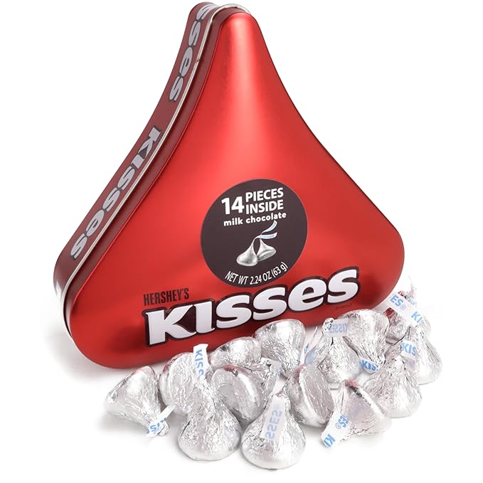 Valentine's Hershey Kisses Gift Box, 14 Milk Chocolate Candies Inside, Reusable Tin, 2.24 Ounces