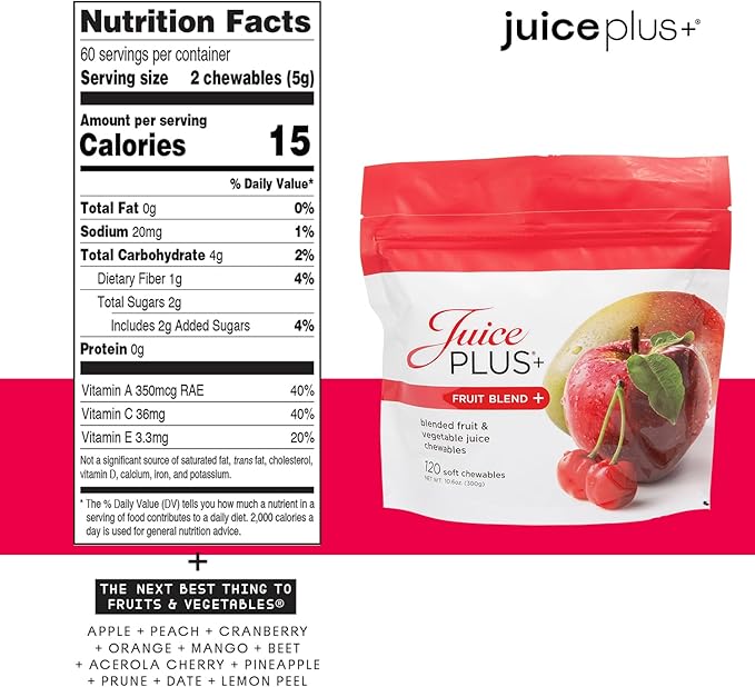 JuicePlus+ Fruit & Vegetable Blend Soft Chews - Tasty Vegan Fruit, Veggie Gummy Vitamins for Adults & Kids - 4 Month Supply 4 packs (2 of each flavor)