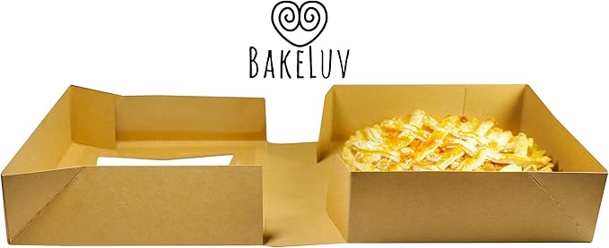 BAKELUV 100 Pack 8x8x2.5 Inch Brown Bakery Boxes with Window | Cookie Boxes, Pastry, Desserts, Treats, Food, Cardboard Takeaway/Takeout Containers | Kraft