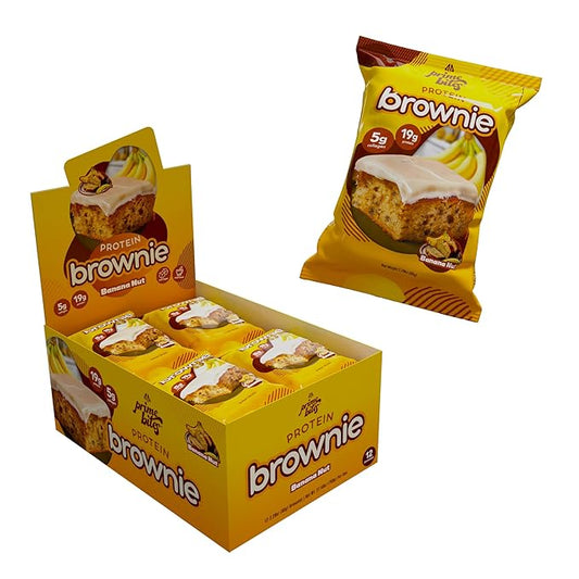 Prime Bites High Protein Brownie (12 Per Box, Banana Nut) - 19g of Protein, 5g of Collagen, Gluten Free, Low Sugar Treat, Delicious Protein Snack