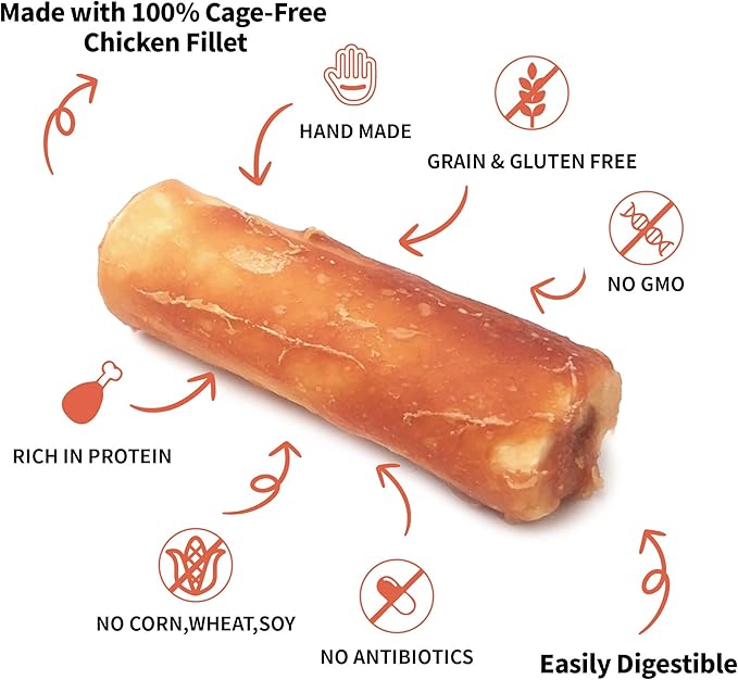 LuvChew Gluten Free Rawhide Free Dog Chew Chicken Rolls Mini 2.5" for Small Dogs 10 pcs/Pack
