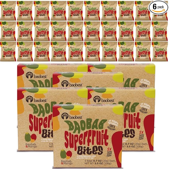 Baobest Superfruit Bites - Baobab Chews Mango Fruit Snack Pack - Vegan, Gluten Free, Preservative Free, Palm Oil Free, High Vitamin C Superfood Snack from The Tree of Life - 30 Servings