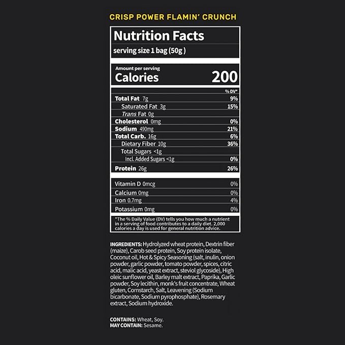 Crisp Power Protein Pretzels, NEW Flamin' Crunch, High Protein Snack, 25G Protein, Low Carb Crunchy Pretzel Snacks, No Added Sugar, 1.75 oz Bags, 24 Pack, Vegan, Plant-Based, Keto