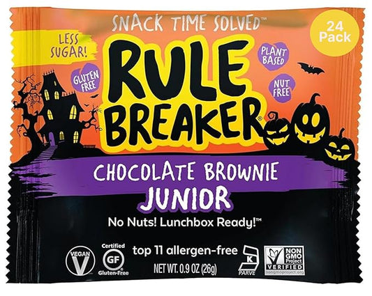 Rule Breaker Vegan & Gluten Free Cookies | Halloween Chocolate Brownie Juniors | Plant-Based, Dairy, Nut, Soy, Allergen Free, Kosher | Soft-Baked School Snacks for Kids and Adults (24 Count)