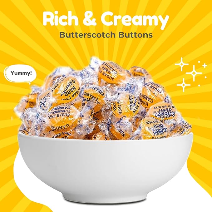 Sugar Free Butterscotch Hard Candy - 6 Lbs Bulk Candy Individually Wrapped - Low-calorie – Great For Parties And Office – Ideal For Welcoming Guests and Visitors
