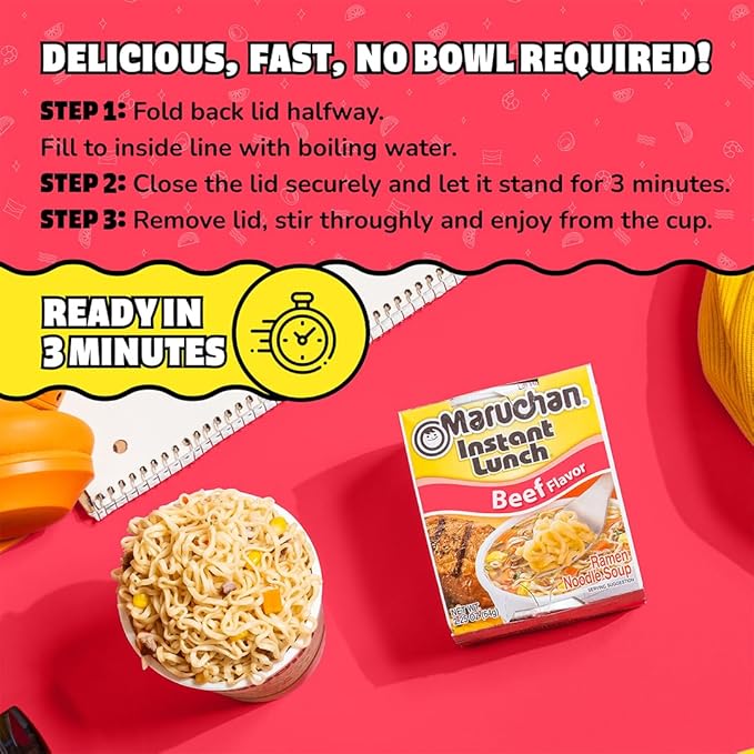 Maruchan Instant Lunch Beef, 2.25 Oz, Pack of 12
