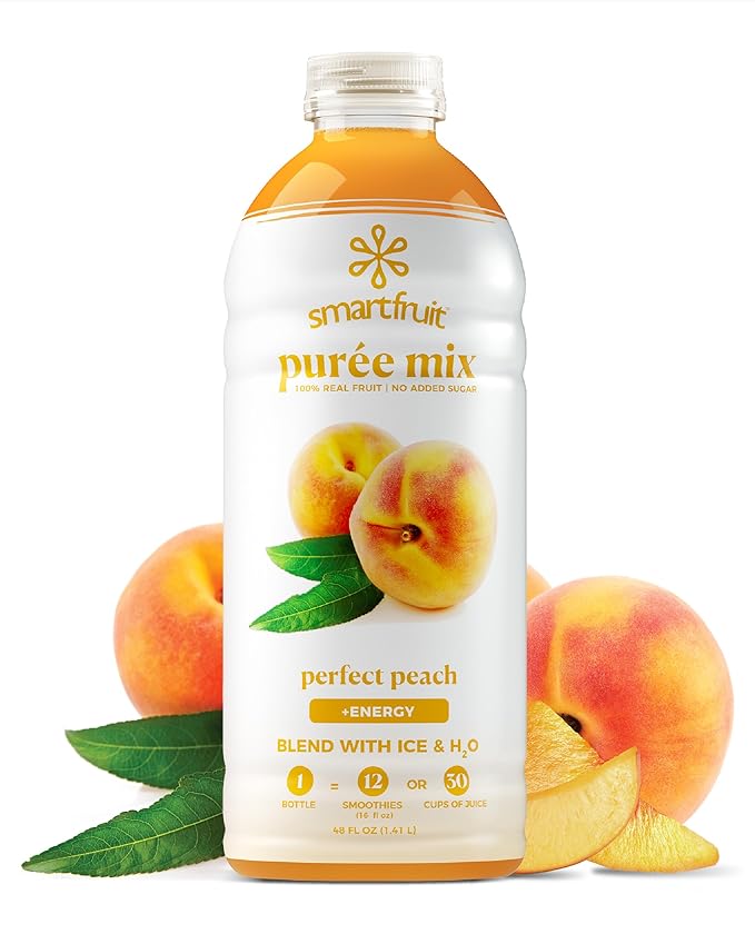 Smartfruit Perfect Peach + Energy – 100% Real Fruit Purée with Peach, Apple & Pineapple – Great for Smoothies, Juice, Yogurt, Cocktails, Teas & More – High in Niacin & Vitamin A, B6, B12 – 48oz