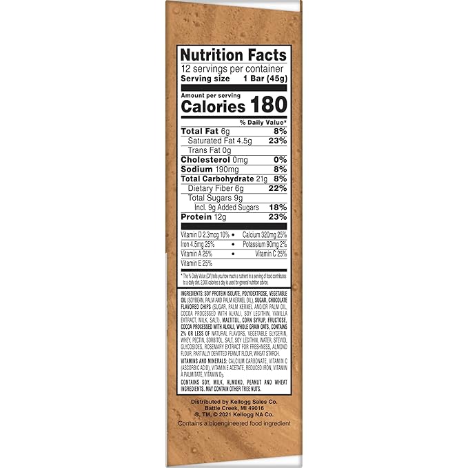 Kellogg's Special K Protein Meal Bars, 12g Protein Snacks, Meal Replacement, Chocolatey Chip Cookie Dough, 19oz Box (12 Bars) (Pack of 2)