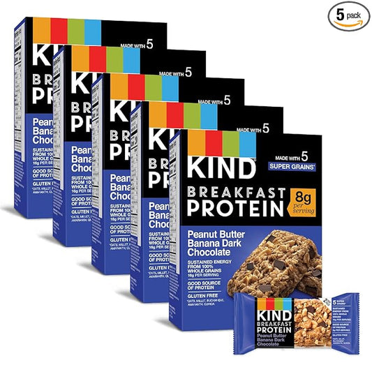 KIND Breakfast Protein Bars, Peanut Butter Banana Dark Chocolate, Healthy Snacks, Gluten Free, 8g Protein, 30 Count