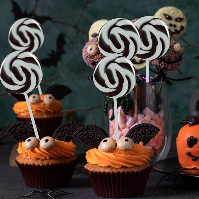 Black Swirl Lollipops 32 Pack, Black & White Candy Swirl Lollipops Individually Wrapped Suckers, Halloween Suckers Lollipops Candy Bulk – Trick or Treat, Blackberry Flavor