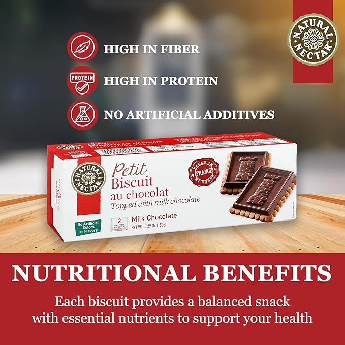 Natural Nectar Petit Biscuit Milk Chocolate – 6 Pack (6 × 5.29 oz) – Crisp European-Style Biscuits Covered in Smooth Milk Chocolate; Snack Cookies for Coffee, Tea & Desserts