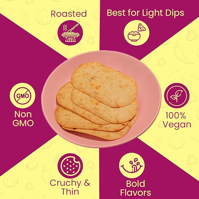 Disc-O Thins Whole Wheat Crackers - Crunchy Roasted Snack, High-Fiber & Low-Fat On-the-go Snack Chips, 96pcs (Garlic Bread) - Friendly, Healthy Travel Snack, Non-GMO - Great w/ Cheesy Dips, Salsa, or Beer