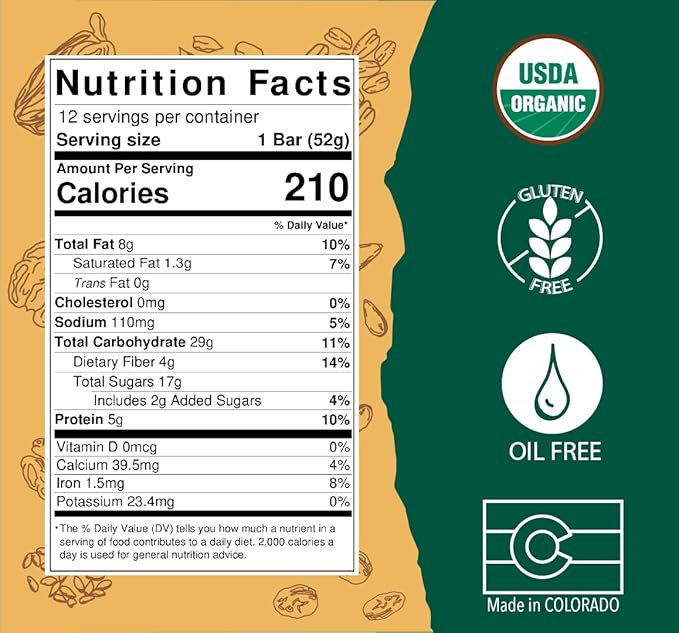 BAR-U-EAT Gluten-Free, Organic, Soft & Chewy Granola Bar. Whole Food Ingredients | Compostable Packaging | No Articial Sugar (Original 12 Pack)