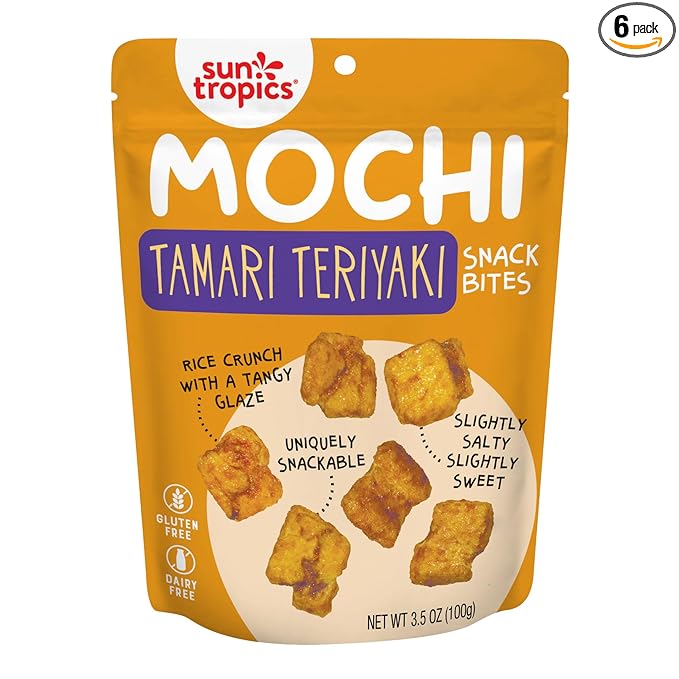 Sun Tropics Mochi Snack Bites Tamari Teriyaki Flavor, 3.5 oz (Pack of 6) | Crispy Crunchy Mochi Rice Bites | Gluten Free, Dairy Free, No MSG Added Asian Rice Snacks
