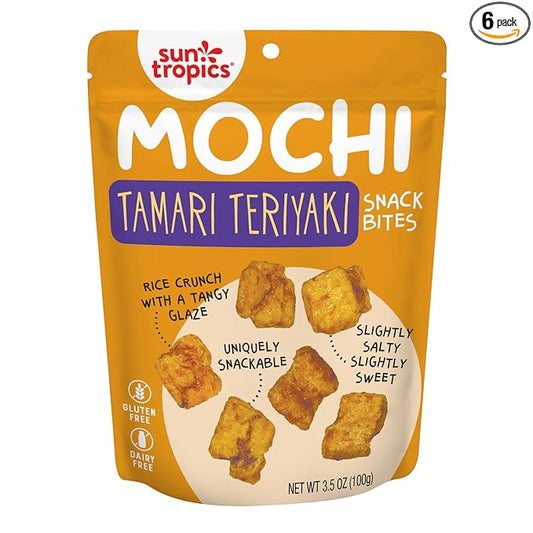 Sun Tropics Mochi Snack Bites Tamari Teriyaki Flavor, 3.5 oz (Pack of 6) | Crispy Crunchy Mochi Rice Bites | Gluten Free, Dairy Free, No MSG Added Asian Rice Snacks