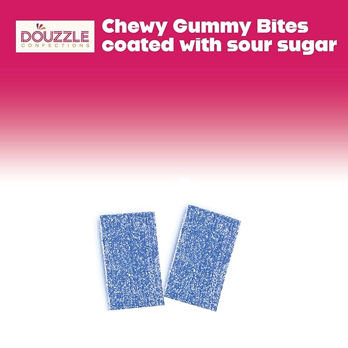 DOUzzle Valentines Day Sweet Treats, Sour Bitez Chewy Candy Strips Blue Raspberry (4 OZ - 1 Pack) Goodie Bag Stuffer, Pinata Filler - Kosher Parve