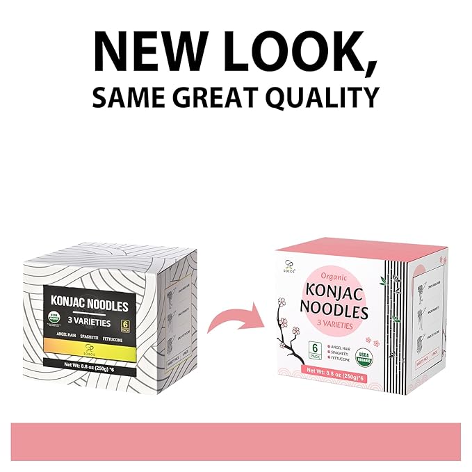 Soeos Konjac Noodles, Organic Shirataki Noodle, Low Calorie, Keto and Paleo Friendly, 3 Variety Noodles, 52.8 Ounce (Pack of 6)