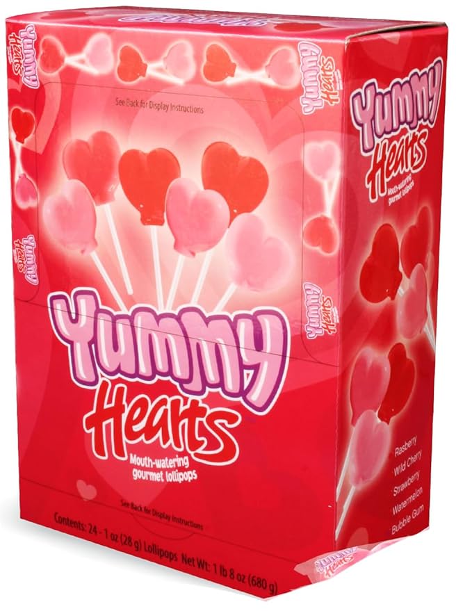 Valentine Yummy Lix Gourmet Yummy Hearts Lollipops, (Pack of 24)