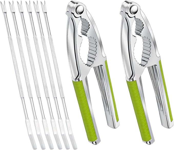 Anglekai Nut Crackers, 8Pcs Multi-Purpose Stainless Steel Seafood Pecan Cracker, Non-slip Handle Walnut Cracking Tools (Green)